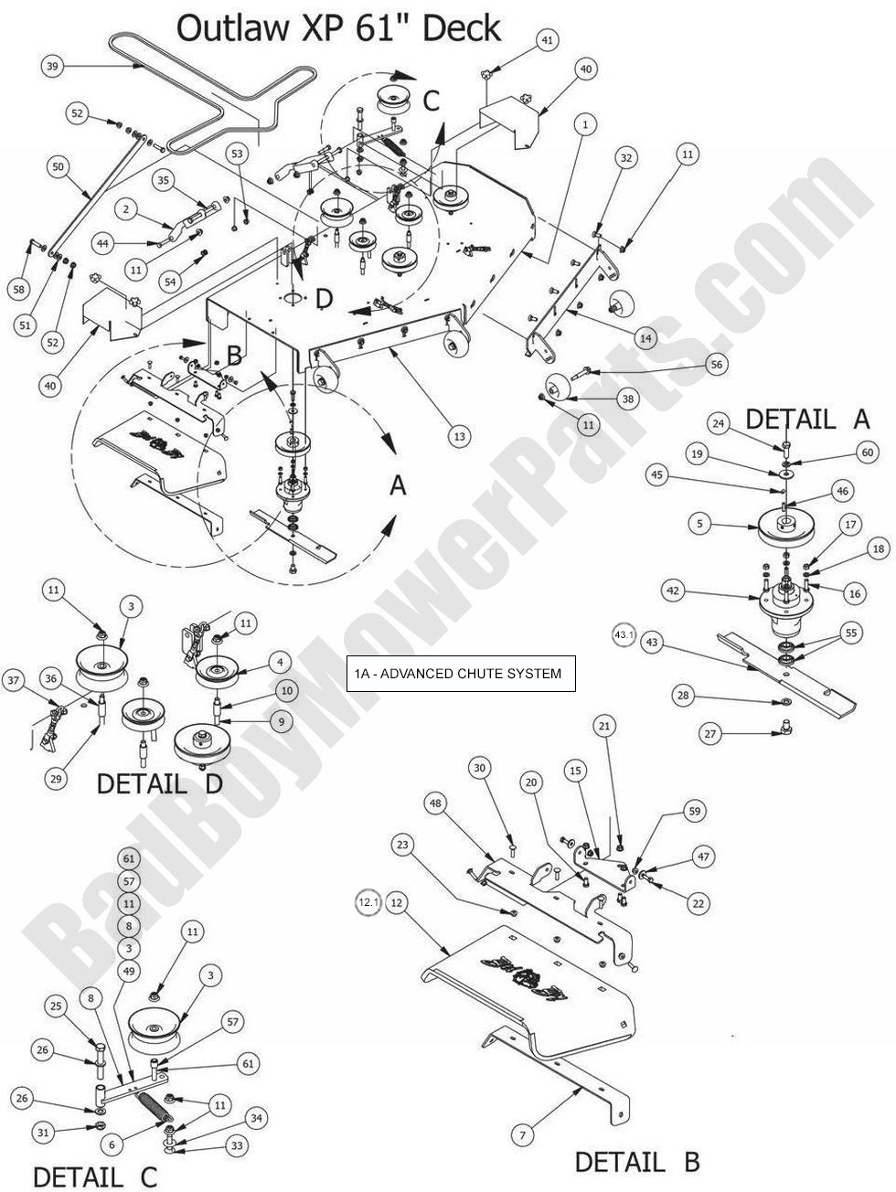 1007 - Bad Boy Mower Parts Lookup > 2014 > Outlaw XP > 61\" Deck Assembly